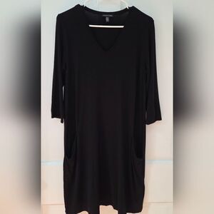Eileen Fisher Long Sleeve Black Viscose Blend Pocket Dress XS